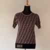 Fendi Brown Zucca Monogram Knit Ribge Sleeve Top