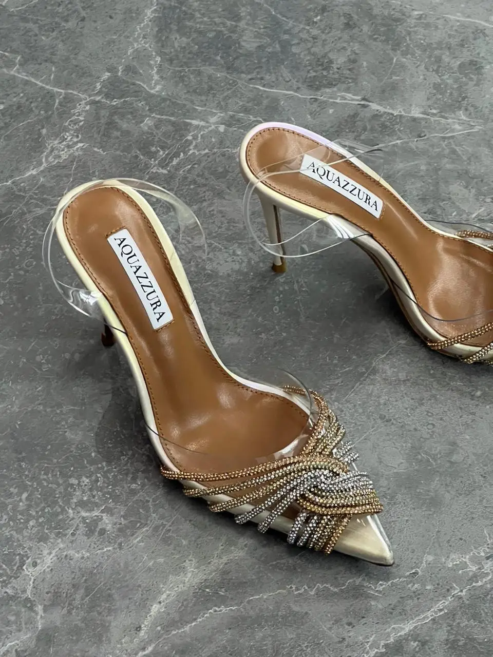 AQUAZZURA Hills Transparent Silver Slingback Heels AQUAZZURA Hills Transparent Silver Slingback Heels