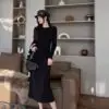 CELINE Solid Crew Neck Maxi Dress