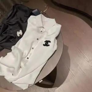 CHANEL Women's Satin Loose Button Long Sleeve Shirt