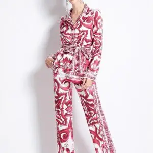 DOLCE & GABBANA Floral Print Blouse & Wide Leg Pants Set