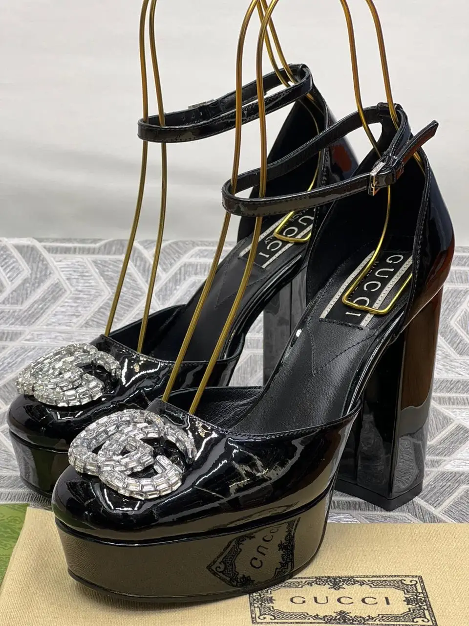 Gucci Black Patent Leather Crystal GG Sandals Gucci Black Patent Leather Crystal GG Sandals