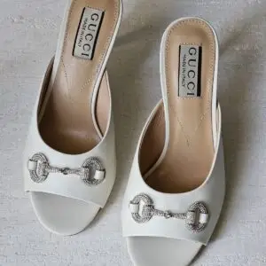 GUCCI Satin Kitten Heels with Crystal Accent