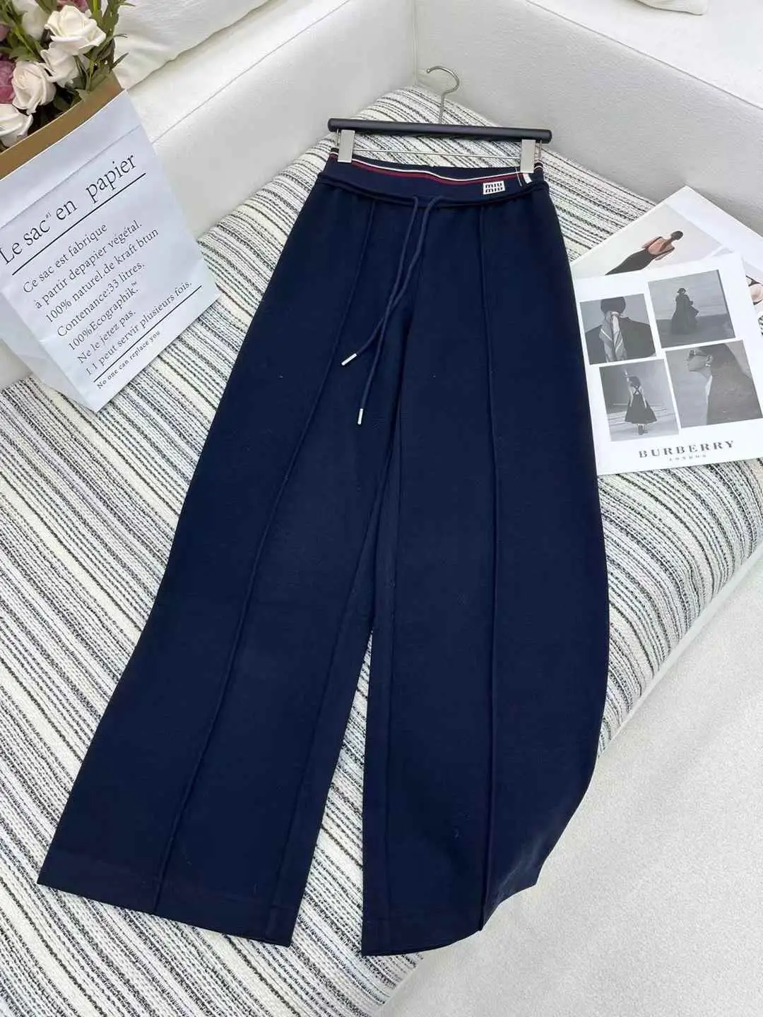 MIU MIU Solid Wide Leg Pants MIU MIU Solid Wide Leg Pants