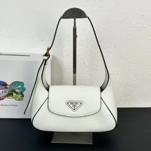 PRADA Enameled Metal Logo Shoulder Bag