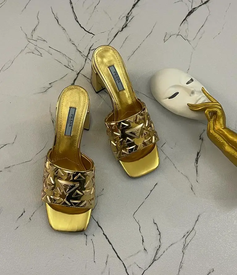 PRADA Studded Metallic Leather Mules PRADA Studded Metallic Leather Mules