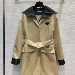 PRADA Long Hooded Windbreaker Coat with Belt