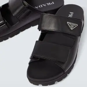 PRADA Black Leather Strap Sandals