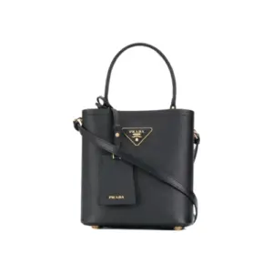 Prada Logo Plaque Bucket Bag in Saffiano Leather