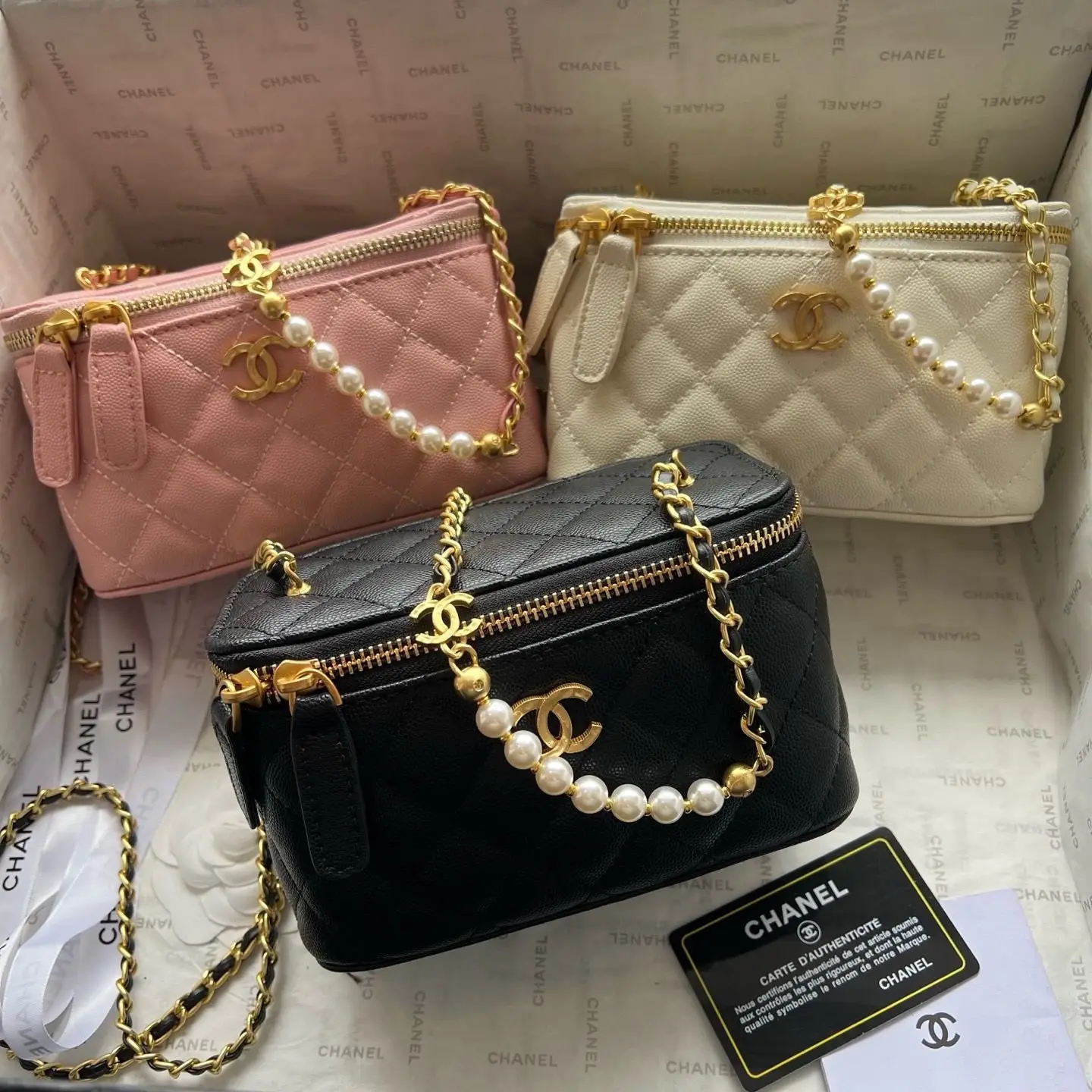 CHANEL Cosmetics Vanity Handbag Black Gold CHANEL Cosmetics Vanity Handbag Black Gold