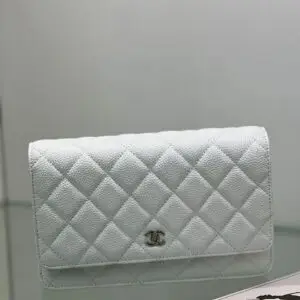 CHANEL Gray Quilted Caviar Wallet On Chain