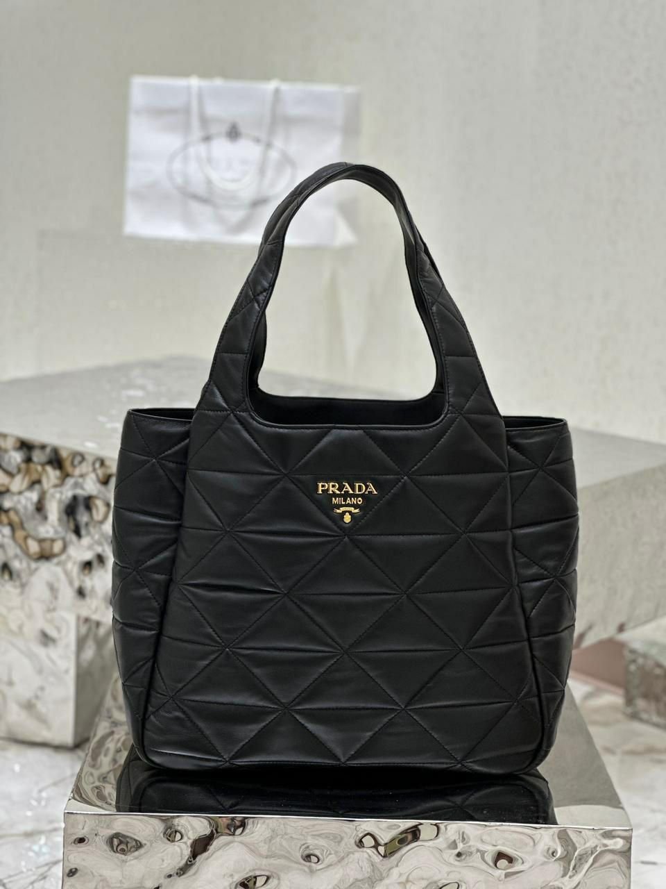 PRADA Topstitched Nappa Leather Tote Bag PRADA Topstitched Nappa Leather Tote Bag