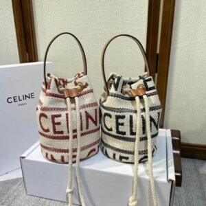 Celine Tricolor Canvas & Leather Striped Teen Drawstring Bag