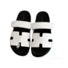 HERMES White/Black Leather Chypre Sandals for Men