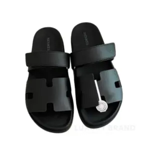HERMES Pre-Loved Chypre Black Sandals for Men