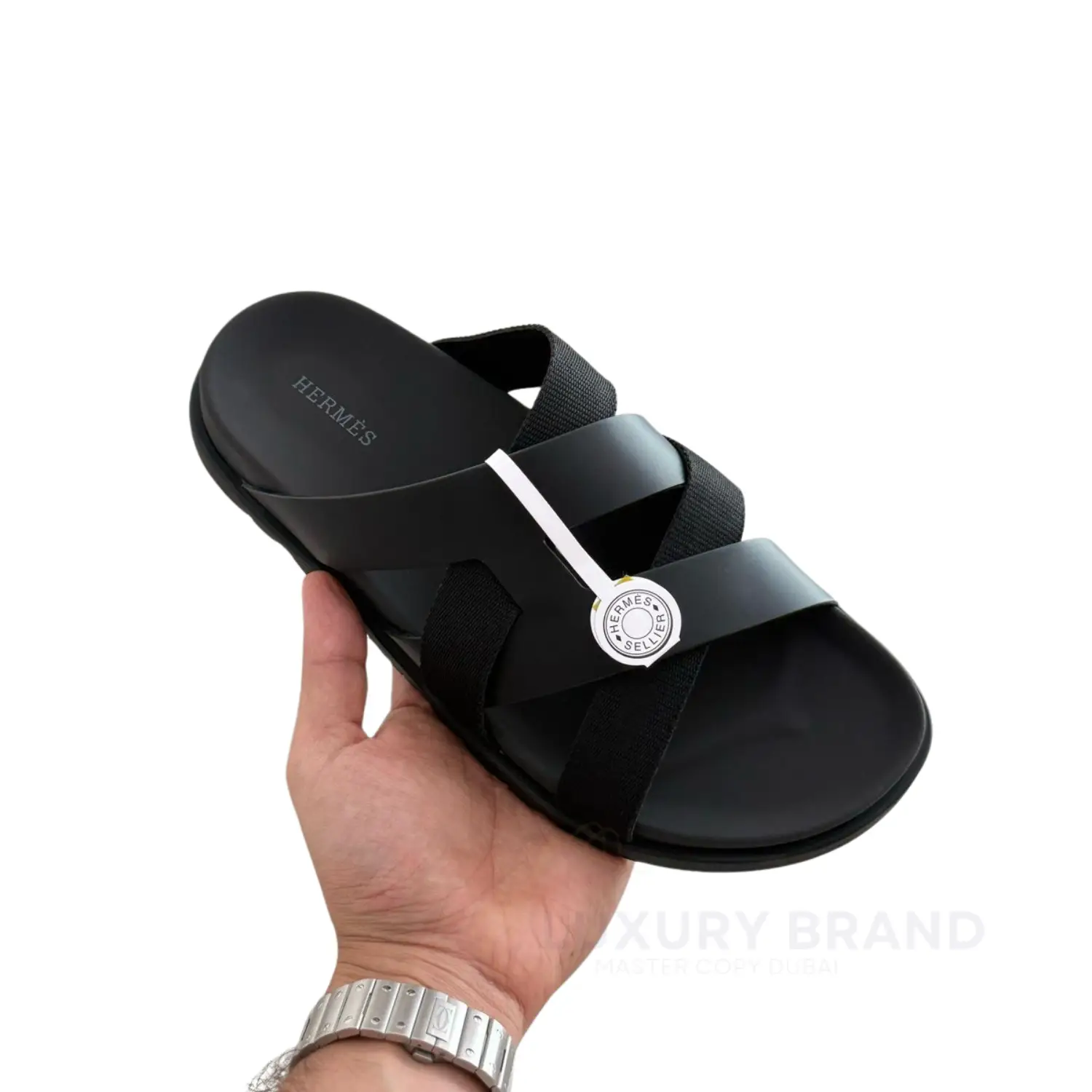 HERMES Men's Black Interlocking Slipper HERMES Men's Black Interlocking Slipper