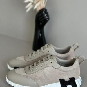 Hermes Beige Suede Bouncing Sneakers