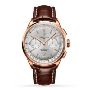 Replica Breitling Premier Men Automatic Silver Alligator Watch RB0118371G1P1