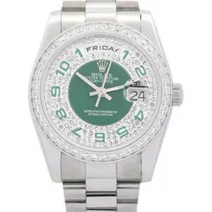 Rolex Day-Date Green and Silver with Diamonds Dial 118346 36 mm